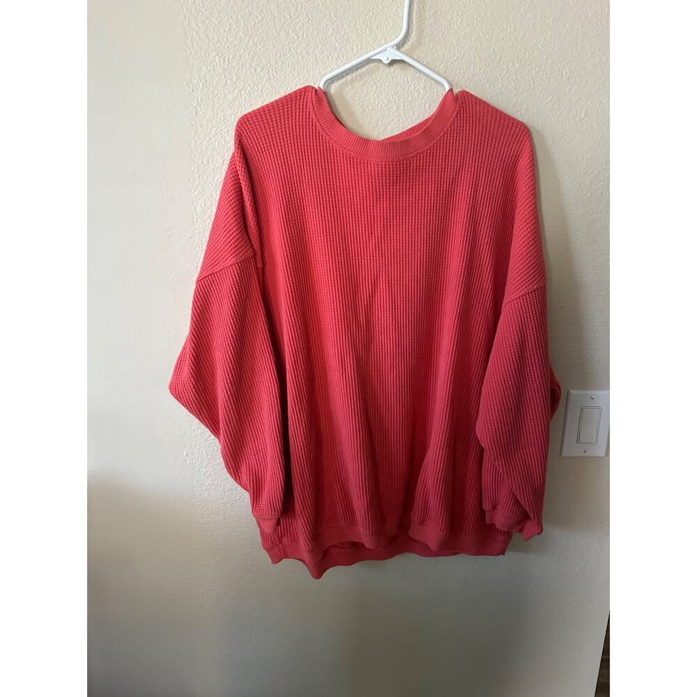 Aerie womens Coral Waffle Knit Oversized Sweater size L/ NWOT 1052